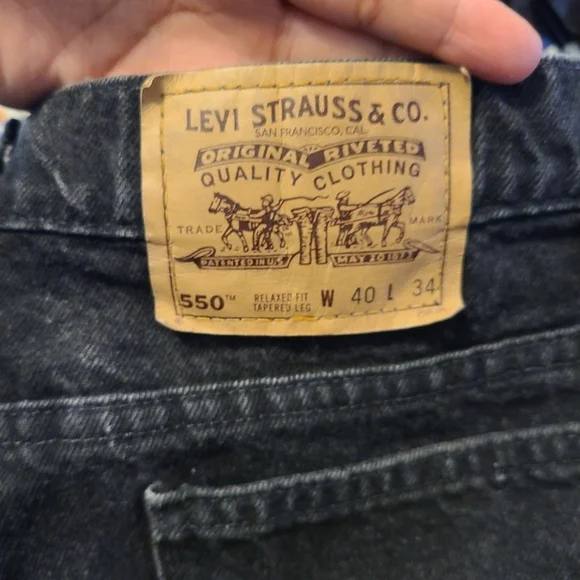 Levis 550 Jeans Men 40 X 34 Black‎ Denim Relaxed Fit Tapered Leg Orange Tab 90s